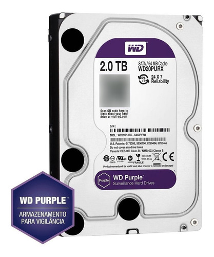 Disco rígido interno Western Digital WD Purple WD20PURZ 2TB roxo