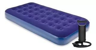 Colchon Inflable 1 Plaza Con Inflador Exahome Afelpado Azul 191x76x22