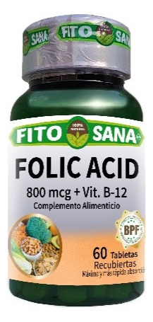 Ácido Fólico 800mcg + Vitamina B12 60 Tabletas Fito Sana 