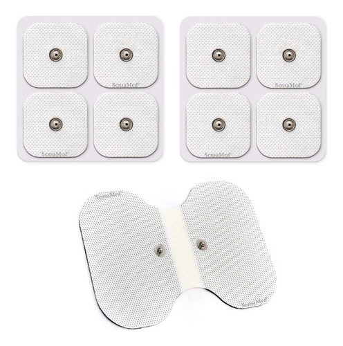 SensaMed - Set 9 Electrodos Parches Pads Almohadillas 5x5 y Lumbar Broche 3.5mm Tens Ems Color Blanco
