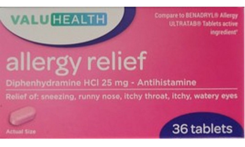 Allergy Relief Valu Health Antihistaminico Hci 25 Mg