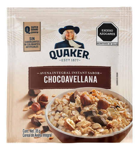 5 Pzs Quaker Avena Instantanea Chocolate Y Avellanas 35gr