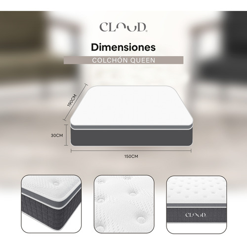 Colchón Queen Size Pro Hybrid Tech-memory Foam Cloud