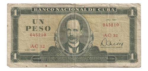 Billete De Cuba 1 Peso 1981 José Martí