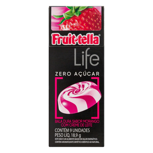 Imagem 1 de 3 de Bala Morango com Creme de Leite Zero Açúcar Fruit-Tella Life Caixa 18,9g 9 Unidades