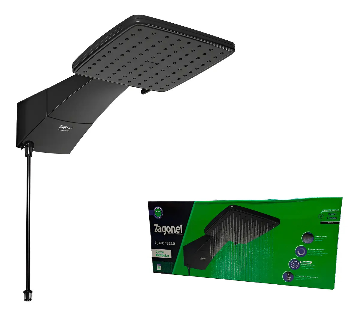 CHUVEIRO DUCHA Zagonel Quadratta Eletrônico BLACK 5500W