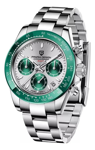 Reloj Pulsera De Hombre Pagani Pd-1644 Analógico Hombre Caja Plateado Verde Musgo Plateado Con Circulos Verdes