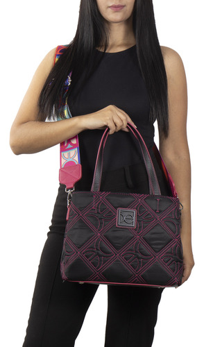 Bolsa Satchel Cloe Para Mujer Textil Color Magenta Color Negro