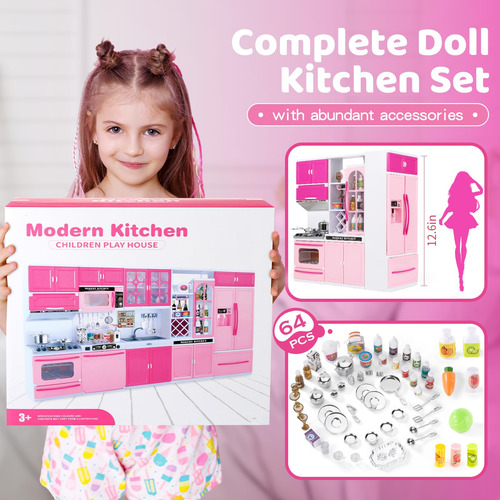 Brinquedos De Cozinha Socbtnso 64 Unidades Rosa Com Luzes E