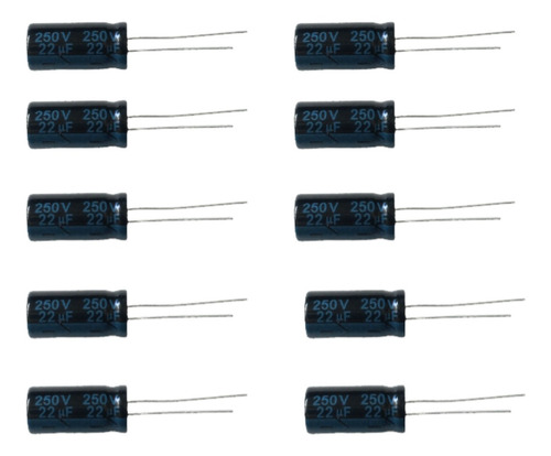 Capacitor Eletrolítico 22uf 250v - Kit 10 Unidades 105 Graus