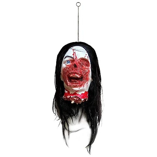 Women With Hair Cafele Halloween Cut Off Head Prop Con Peluca Bloody Creepy Scary Zombie Látex Colgante Cabeza Cortada Fiesta De Halloween Cosplay (