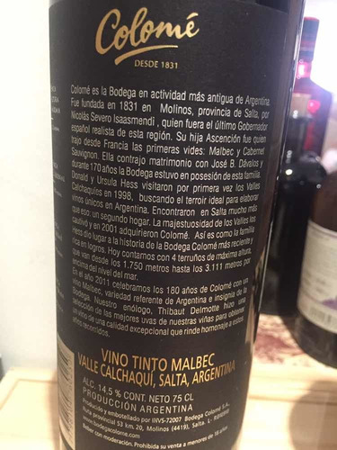 Colome 180 Años Malbec 2010 - Nordelta Puerto Madero