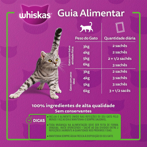 Pack Ração Úmida Whiskas para Gatos Adultos Castrados Sachê Carne ao Molho, 85g - 20 unidades