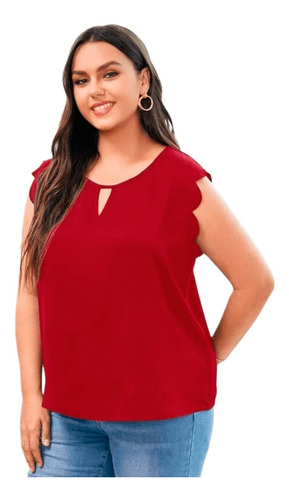 Blusa Roja De Cuello Redondo Con Abertura 3xl (18)