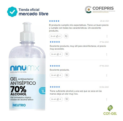 Imagen 3 de 4 de Gel Antibacterial Con Dosificador 1 Litro Con 70% Alcohol