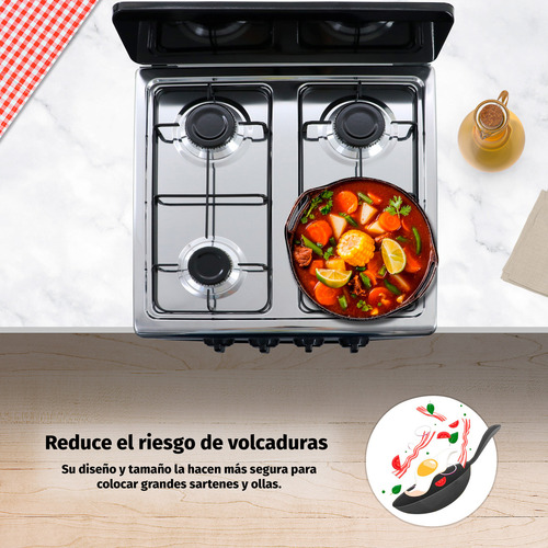 Parrilla A Gas 4 Quemadores Acero Inoxidable Con Anaquel Color Plateado