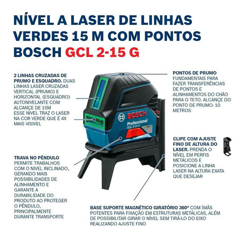 Imagem 9 de 12 de Nível Laser Verde Bosch Gcl 2-5 G 15