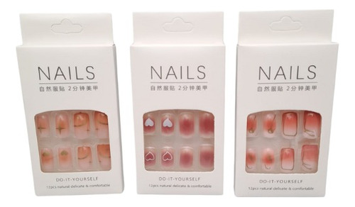 Uñas Postizas Pres On Simple Set De 12 Unds