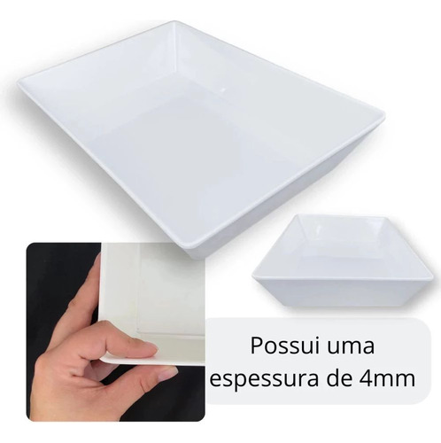 Kit 2 Tigelas 35cm Retangular Buffet + 3 Tigelas Curva 300ml