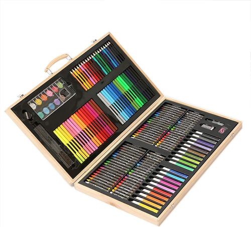 Set De Arte 180 Pcs Lapices Para Colorear Maleta De Madera