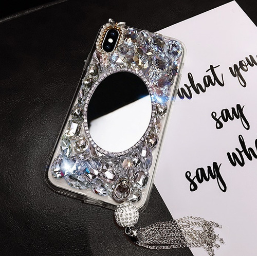 Case Espejo Piedras Colgante iPhone 6 7 8 Plus X Xr Xs Max