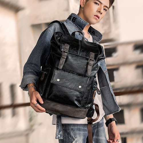 C Mochila De Viaje Multifunción De Piel Suave Para Hombre