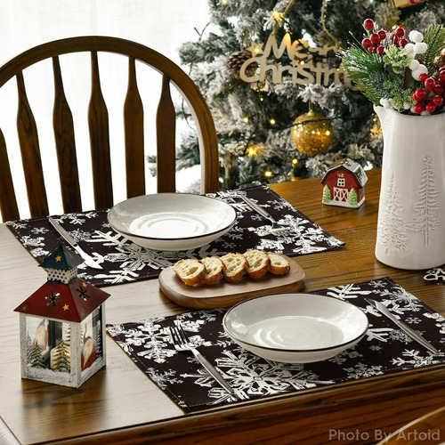 4 Manteles Individuales Decoracion Navidad Copos De Nieve