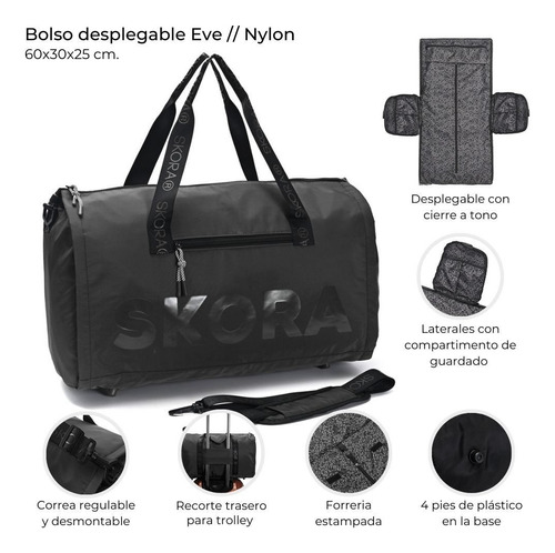 Bolso Viral De Viaje Deportivo Desplegable Porta Traje Skora Negro Lisa