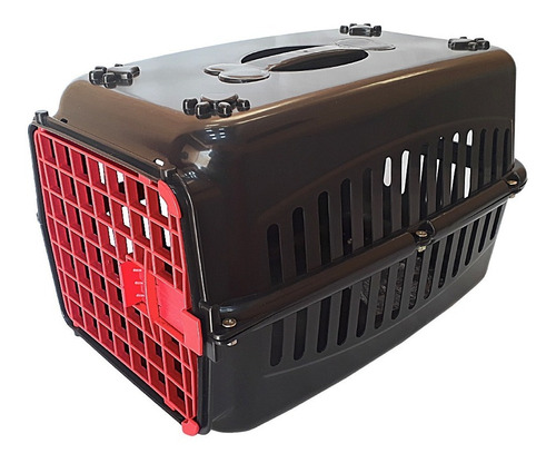 Caixa De Transporte Cachorro Gatos Preta Porta Vermelha N2