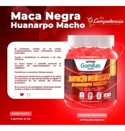 Maca Negra Huanarpo Macho Gomitas Sottcor 100 Gr