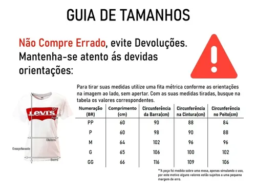 Tabela de medidas levis feminina 2025