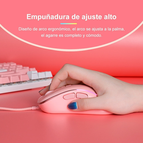 Mouse Gamer Onikuma Cw907 Negro Con Luz Rgb Color Rosa