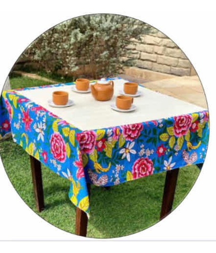 Tolha De Mesa Festa Junina 1.40x1.40 Chita Arraial São João Cor Azul Xadrez