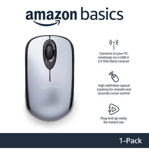 Mouse Óptico Sem Fio Para Computador Amazon Basics Silver
