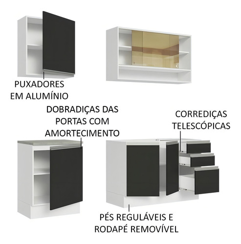 Madesa Glamy 180006 C Armá Balcão S Tamp Bp para cocina completa, color blanco/negro