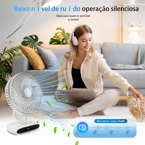 Ventilador de Mesa e Parede Gllai N702 Ajustável Silencioso e Portátil 18cm Cor branco com Bateria Recarregável 4 a 8 horas de uso Sem Ruído 7200mAh