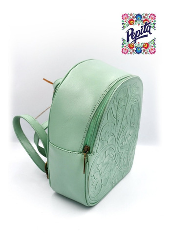 Backpack Tipo Bolsa  En Piel Cincelada Pepita