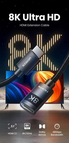 Cable Alargue Hdmi 2.1 Macho A Hembra 1 Mt 8k 60hz 4k 120hz