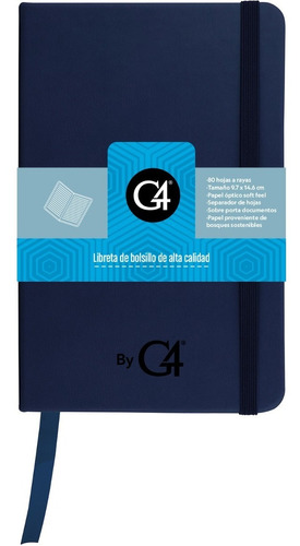 Libreta Cuaderno De Bolsillo,  Pasta Dura 80 Hojas G4 Skin M Color Azul obscuro