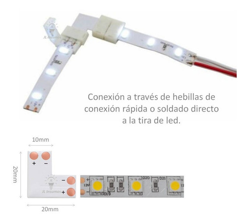 Imagen 2 de 3 de Pack 4 Conector Union L Para Tira De Led 5050 5630