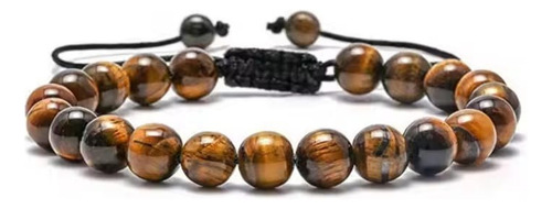 Pulsera De Piedra Natural Ojo De Tigre Proteccion Marrón 16.51 Cm