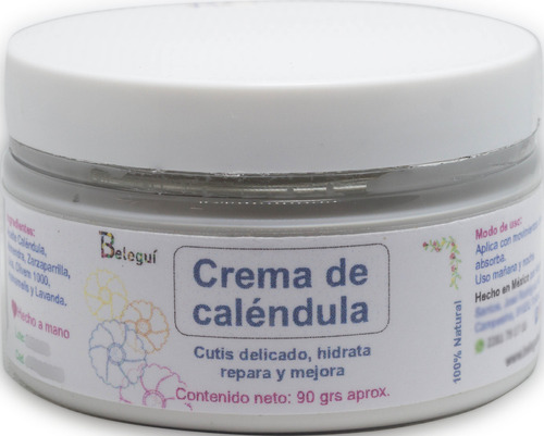 Crema Calendula para Dermatitis Y Eczema Natural Al 100% Tipo De Piel Sensible Beleguí