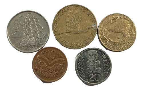5 Monedas De New Zelanda Diferentes 10-20-50-cent 1-2 Dollar (Usado)
