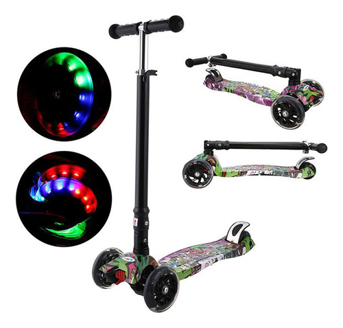 Monopatín Infantil Plegable Graffiti 4 Ruedas Luces Led Niño