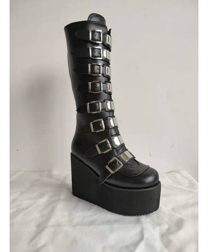Botas De Plataforma Alta Con Hebilla De Metal For Mujer 2023