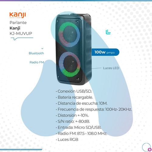 Parlante Portatil Kanji Inalámbrico Usb Kj-muvup 220v