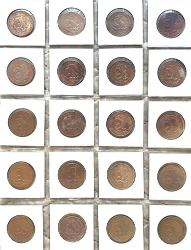 20 Monedas Antiguas De México De 20 Centavos, D Cobre 1960´s (Usado)