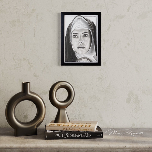 Dibujo De Retrato A Lápiz De Sor Juana Inés - Tamaño Chico