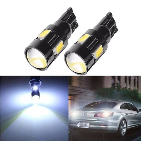 Imagem 1 de 4 de 2 Lâmpadas 6 Led Branco Com Lente 12v Carros Motos Pingo T10