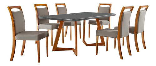 Juego de 6 muebles y sillas para comedor Munich, color grafito, grafito/lino imbuia